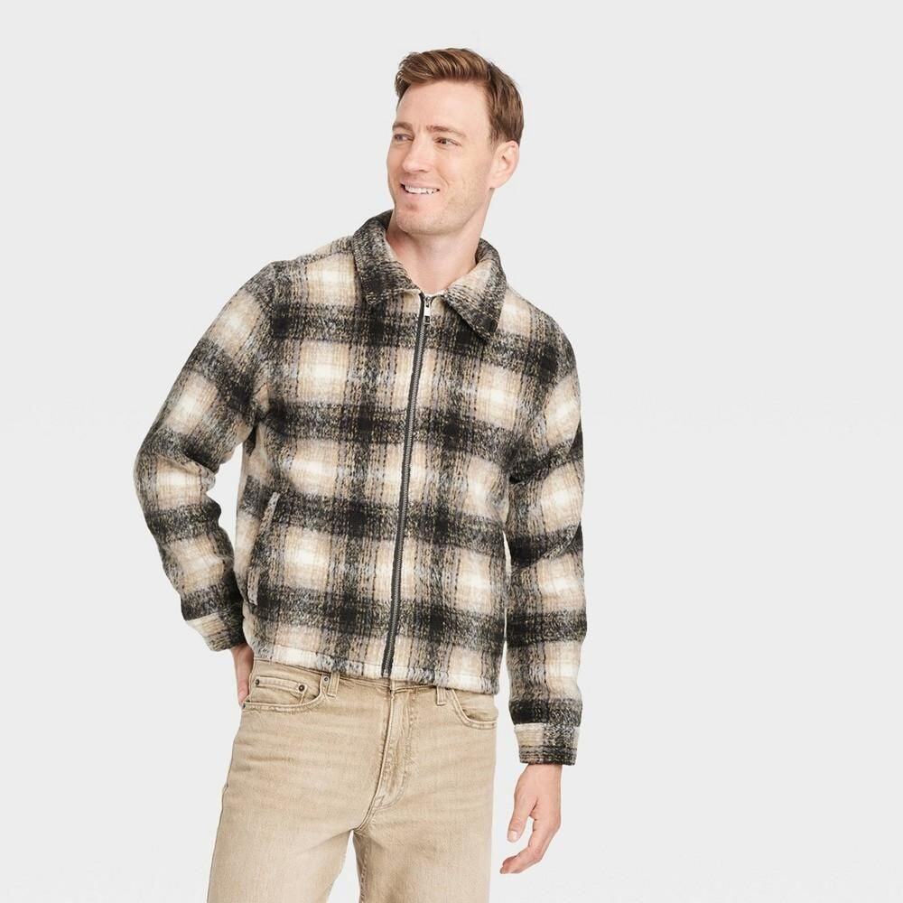 Goodfellow & Co Men's Plaid Harrington Bomber Jacket Black M